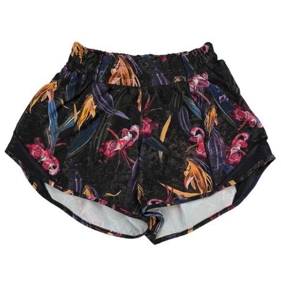 Lululemon Hotty Hot Low-Rise Lined Short 4" In Veiled Floral Black Multi Size 2 - Picture 2 of 7